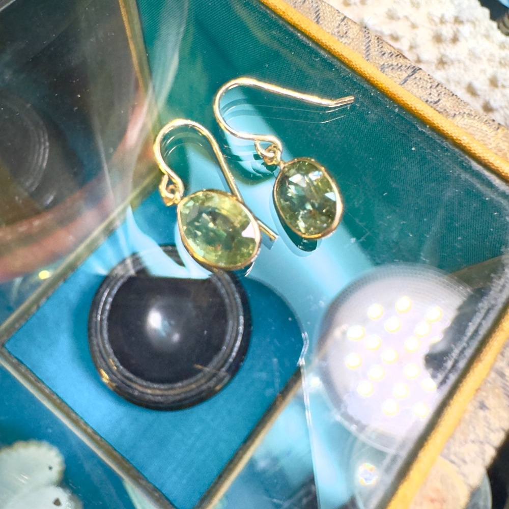 Custom Gold Green Sapphire Dangle Earrings - Picture 7 of 8
